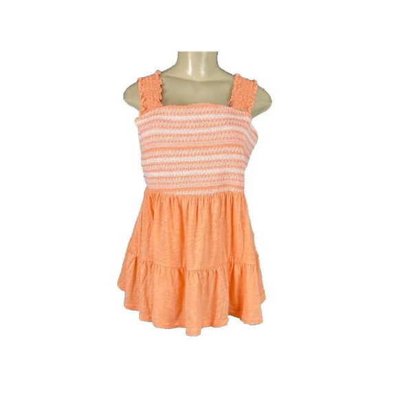 Torrid 0-L Peach Woven Smocked Detail Square Neckline Babydoll Sleeveless Top - Picture 2 of 6